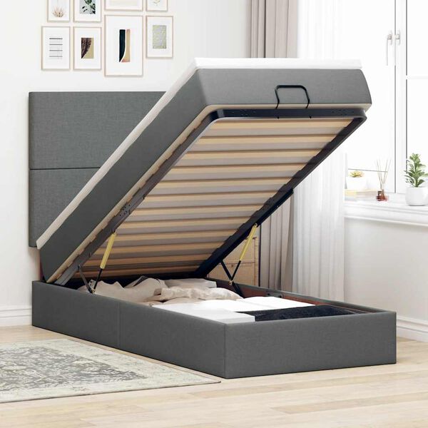 vidaXL Lit ottoman avec matelas et LED Gris fonc&eacute; 80x200cm tissu