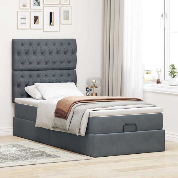 vidaXL Cadre de lit ottoman avec matelas gris fonc&eacute; 80x200 cm velours