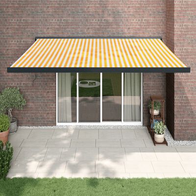 vidaXL Auvent rétractable jaune et blanc 4x3 m tissu et aluminium