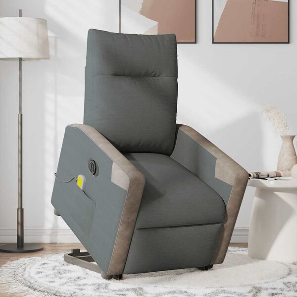 vidaXL Fauteuil inclinable de massage &eacute;lectrique Gris fonc&eacute; Tissu