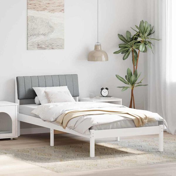 vidaXL Cadre de lit Blanc et gris clair 90 x 190 cm Bois massif en pin