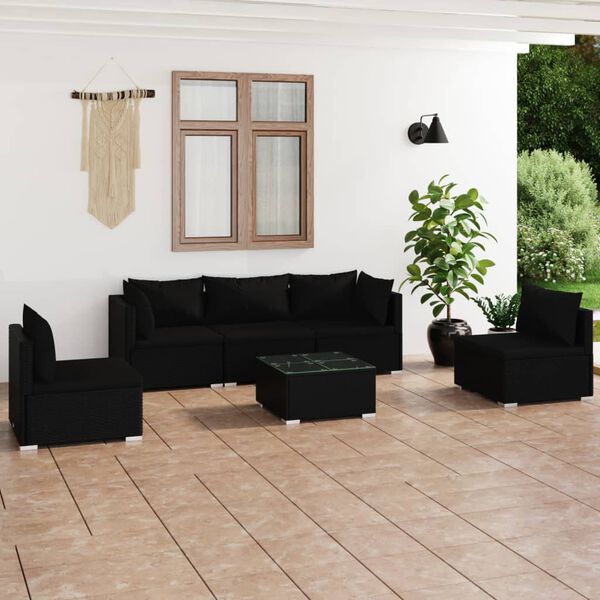 vidaXL Salon de jardin 6 pcs avec coussins Résine tressée Noir