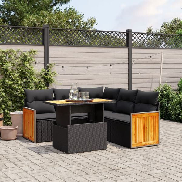 vidaXL Salon de jardin 6 pcs avec coussins noir r&eacute;sine tress&eacute;e