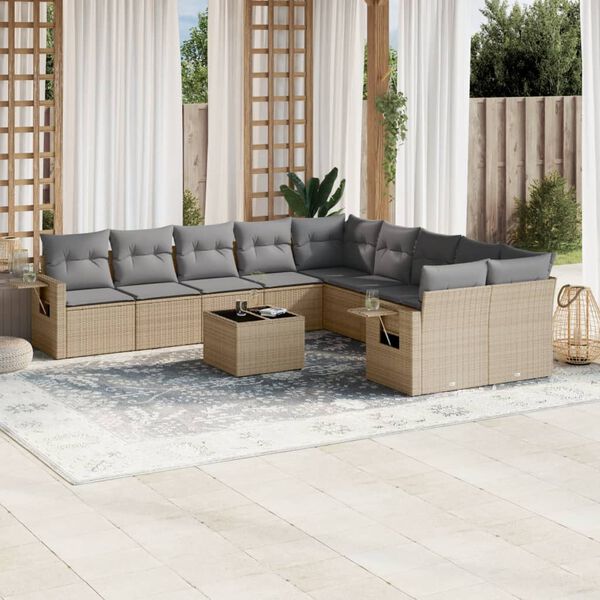 vidaXL Salon de jardin 11 pcs avec coussins beige r&eacute;sine tress&eacute;e