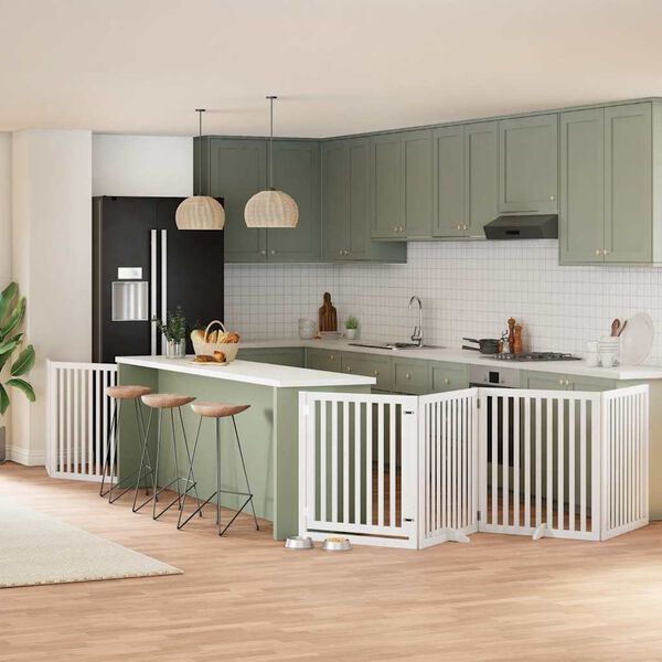 vidaXL Barri&egrave;re pour chien porte pliable 8panneaux blanc bois peuplier