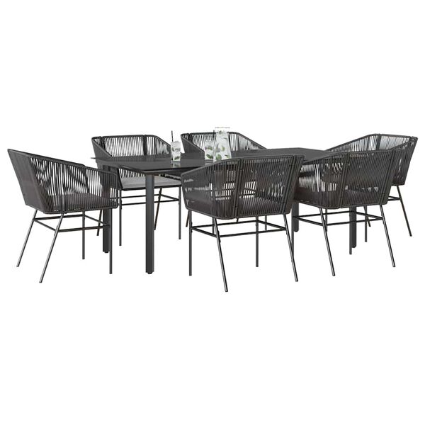 vidaXL Ensemble &agrave; manger de jardin coussins 7pcs noir poly rotin verre