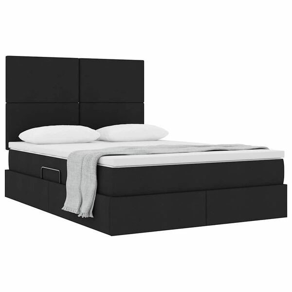 vidaXL Lit avec rangement et matelas Noir 140 x 200 cm Polyester