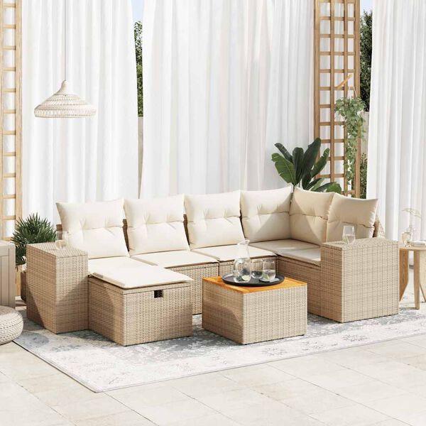 vidaXL Salon de jardin avec coussins 7 pcs beige r&eacute;sine tress&eacute;e