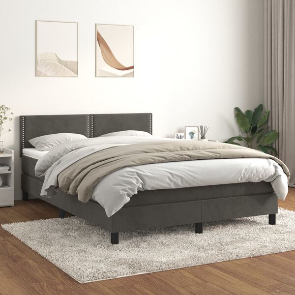 vidaXL Sommier &agrave; lattes de lit et matelas Gris fonc&eacute; 140x190cm Velours