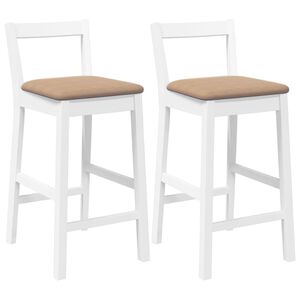 vidaXL Tabourets de bar avec coussins (lot de 2) en bois massif blanc et caoutchouc