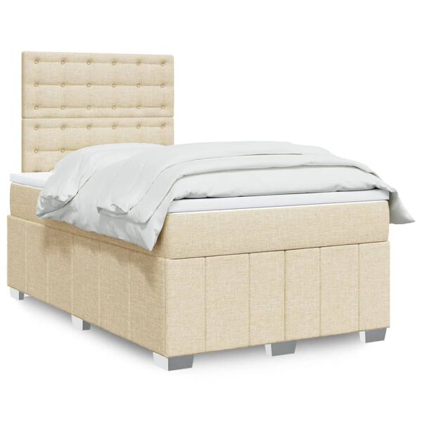 vidaXL Sommier &agrave; lattes de lit avec matelas cr&egrave;me 120x190 cm tissu