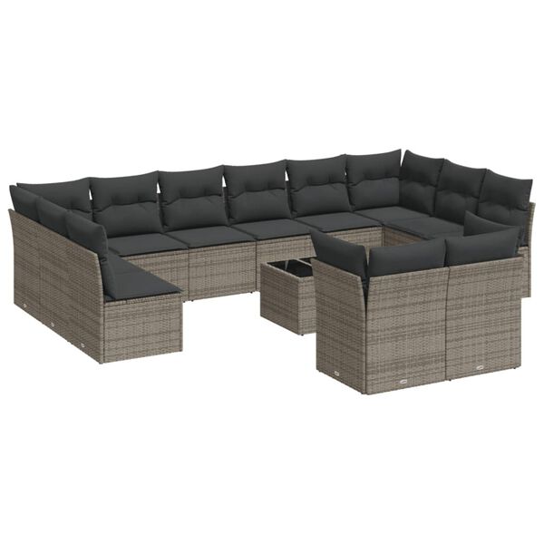 vidaXL Salon de jardin avec coussins 13 pcs gris r&eacute;sine tress&eacute;e