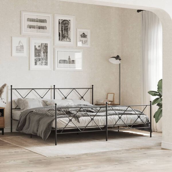 vidaXL Cadre de lit m&eacute;tal sans matelas avec pied de lit noir 183x213cm