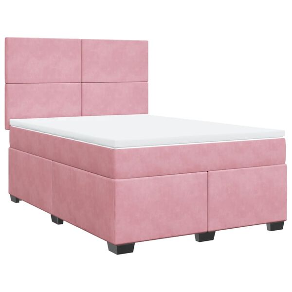 vidaXL Sommier &agrave; lattes de lit avec matelas Rose 140x200 cm Velours