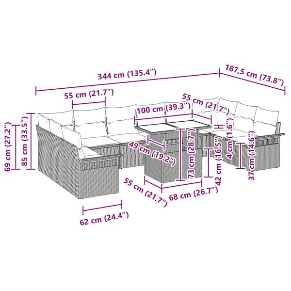 vidaXL Ensemble de canap&eacute; de jardin 11 pcs Beige Poly Rattan