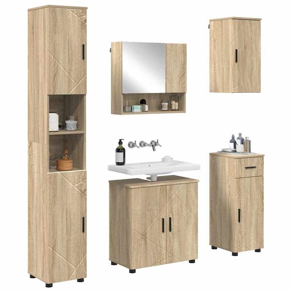 vidaXL Ensemble de mobilier de salle de bain 5 pcs Ch&ecirc;ne Sonoma