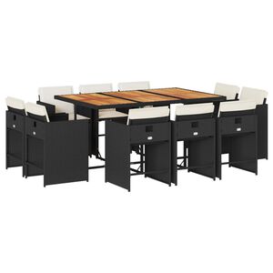 vidaXL Ensemble &agrave; manger de jardin 11 pcs coussins noir r&eacute;sine tress&eacute;e