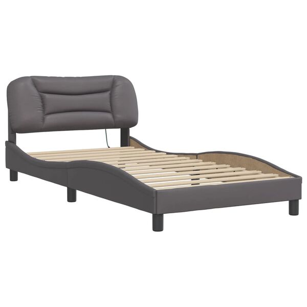 vidaXL Cadre de lit avec LED sans matelas Hvar gris 100x200 cm