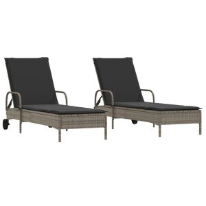 vidaXL Chaises longues avec coussins lot de 2 gris r&eacute;sine tress&eacute;e