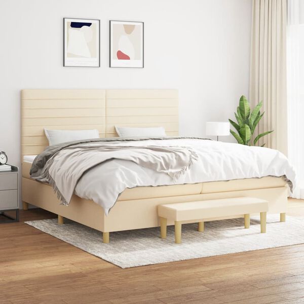 vidaXL Sommier &agrave; lattes de lit avec matelas Cr&egrave;me 200x200 cm Tissu