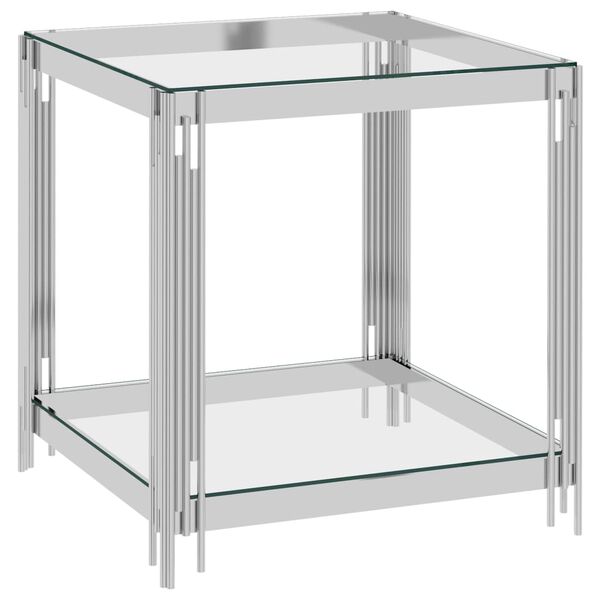 vidaXL Table basse Argent&eacute; 55x55x55 cm Acier inoxydable et verre