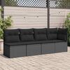 vidaXL Canapé de jardin avec coussins 4 places en polyrotin noir