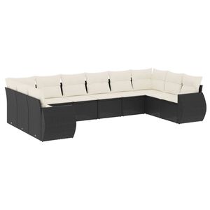 vidaXL Salon de jardin 10 pcs avec coussins noir r&eacute;sine tress&eacute;e
