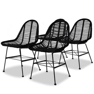 vidaXL Chaises &agrave; manger lot de 4 noir rotin naturel