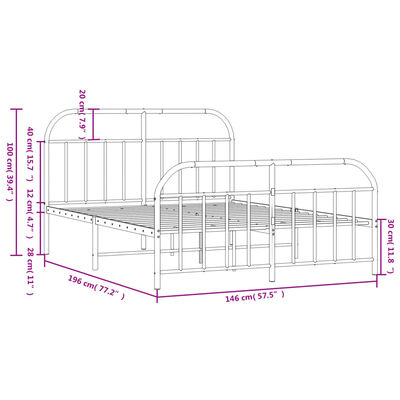 vidaXL Cadre de lit métal sans matelas et pied de lit blanc 140x190 cm