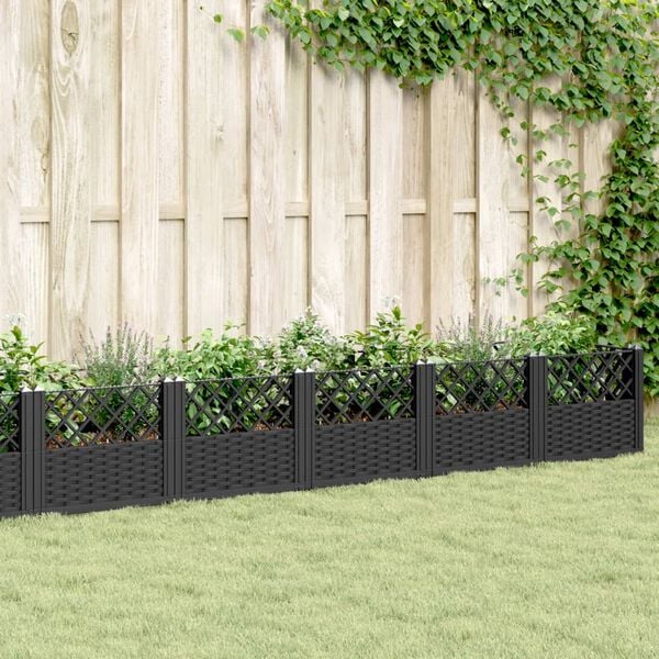 vidaXL Jardini&egrave;re avec piquets noir 363,5x43,5x43,5 cm PP