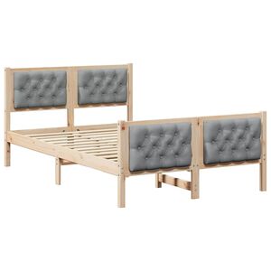 vidaXL Cadre de lit Gris clair 135 x 190 cm Pin massif