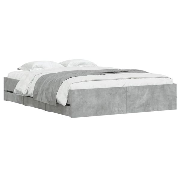vidaXL Cadre de lit avec tiroirs sans matelas gris béton 140x190 cm
