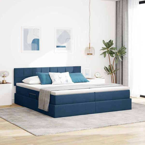 vidaXL Lit de Rangement Bleu 200 x 200 cm Cuir synth&eacute;tique