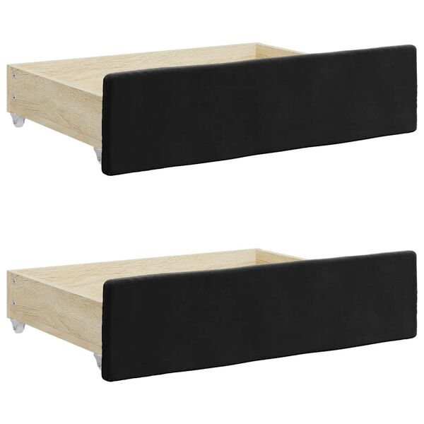 vidaXL Tiroirs de lit 2 pcs noir bois d'ingénierie et velours