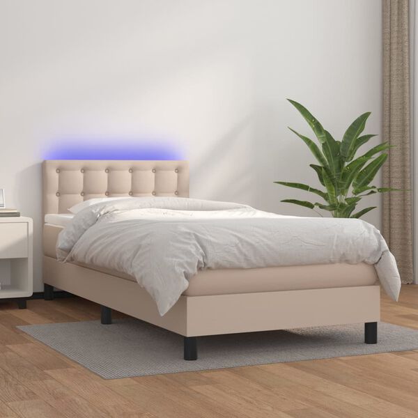 vidaXL Sommier à lattes de lit avec matelas et LED Cappuccino 90x190cm