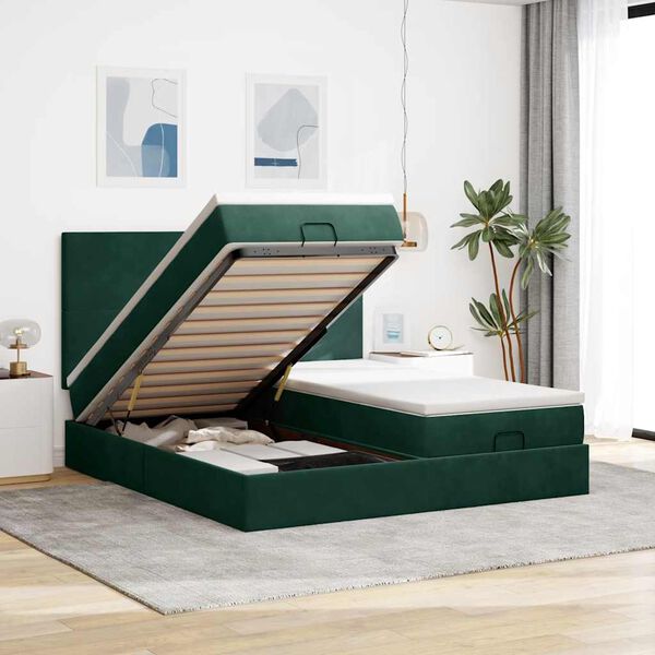 VidaXL Cadre de lit ottoman avec matelas vert fonc&eacute; 180x200cm velours