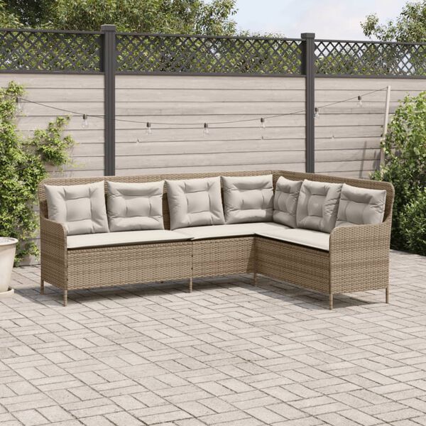 vidaXL Canap&eacute; de jardin avec coussins forme de L beige r&eacute;sine tress&eacute;e
