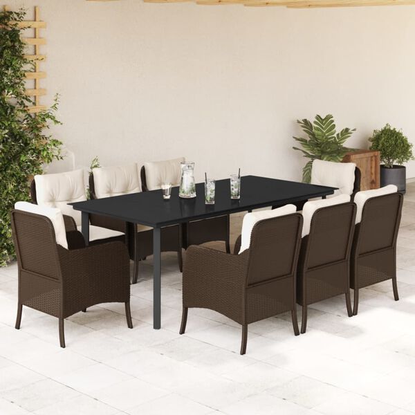 vidaXL Ensemble &agrave; manger de jardin et coussins 9 pcs marron poly rotin