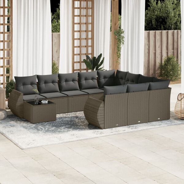 vidaXL Salon de jardin 11 pcs avec coussins gris clair r&eacute;sine tress&eacute;e