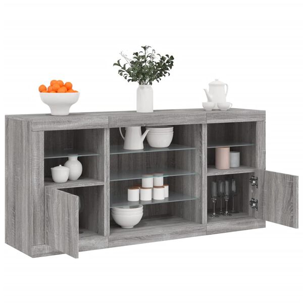 vidaXL Buffet avec lumi&egrave;res LED sonoma gris 142,5x37x67 cm