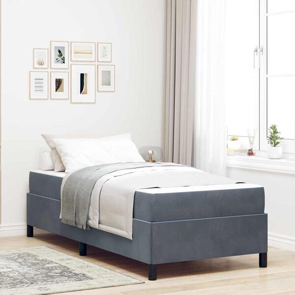 vidaXL Cadre de lit avec matelas Gris fonc&eacute; 100 x 200 cm tissu