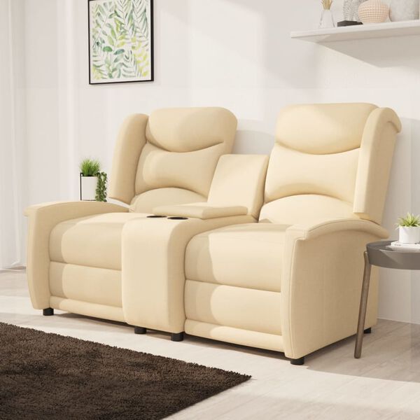 vidaXL Fauteuil inclinable 2 places avec porte-gobelets Cr&egrave;me Tissu