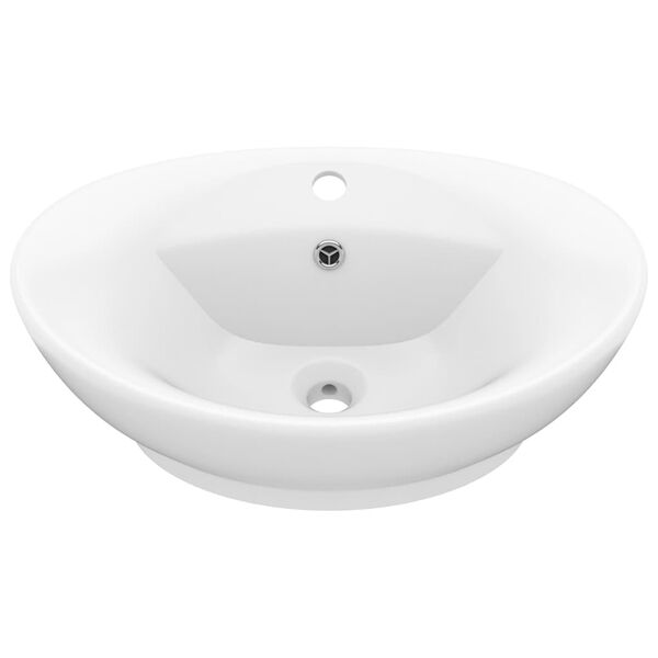 vidaXL Lavabo ovale de luxe &agrave; trop-plein Blanc mat 58,5x39cm C&eacute;ramique