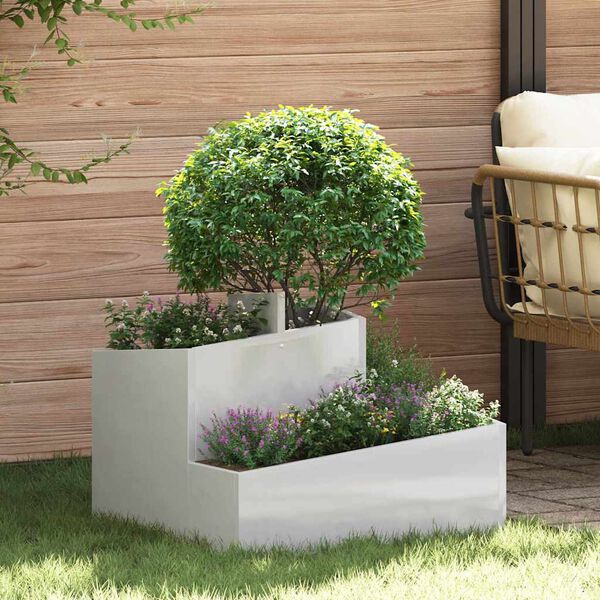 vidaXL Cache-pot de jardin Argent 60 x 60 x 50 cm Acier inoxydable