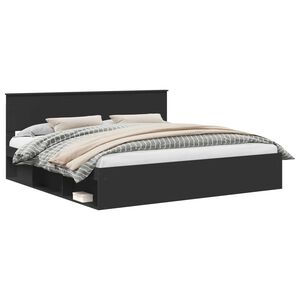 vidaXL Cadre de lit avec t&ecirc;te de lit Noir 200 x 200 cm Pin massif