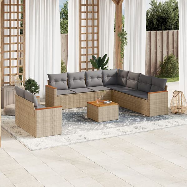 vidaXL Salon de jardin avec coussins 10 pcs beige r&eacute;sine tress&eacute;e