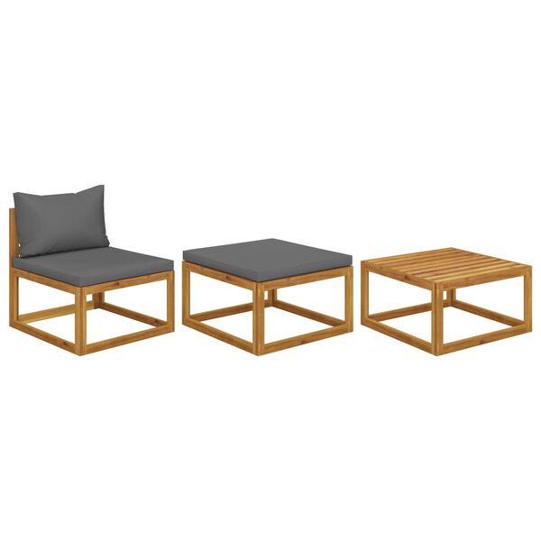 vidaXL Salon de jardin 3 pcs avec coussins Bois d'acacia solide