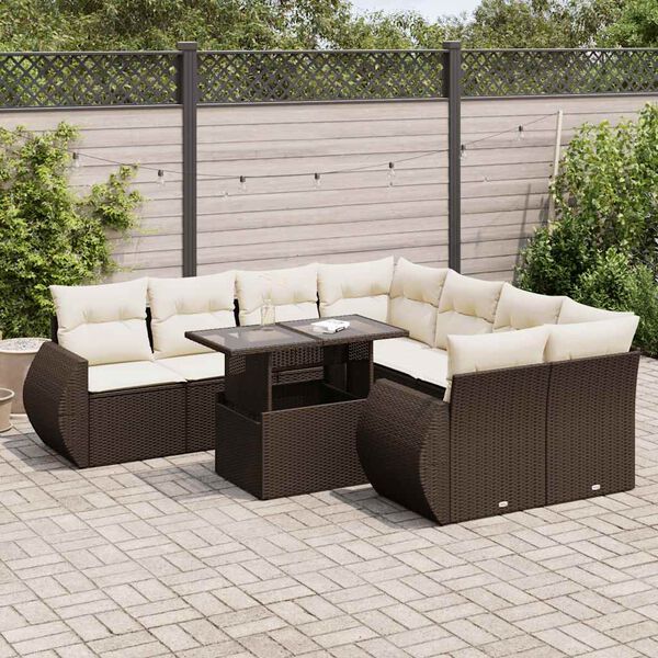 vidaXL Salon de jardin avec coussins 9 pcs marron r&eacute;sine tress&eacute;e
