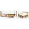 vidaXL Salon de jardin 6 pcs avec coussins blanc cr&egrave;me bambou