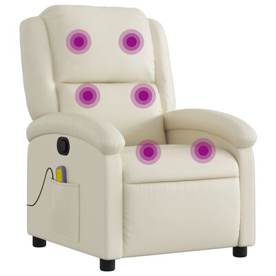 vidaXL Fauteuil inclinable de massage Crème Similicuir